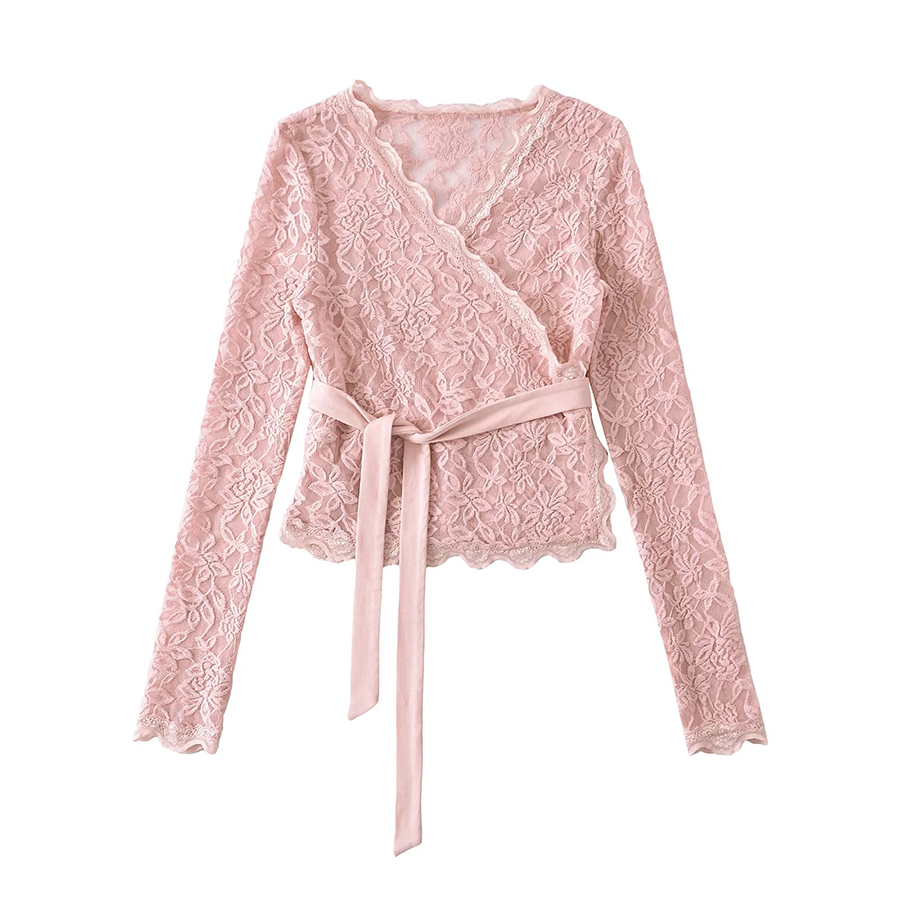 Women's Blouses Blouse Lace Wrap Sexy V Neck Long Sleeve Irregular Hem See Through Sweet Casual Elegant Tops For Autumn