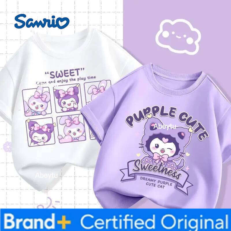Sanrio 2pcs/pack Summer Baby Girls Clothes Children Kuromi Printed Short Sleeve T-shirts Kid Cotton Cartoon Breathable Soft Top H260120