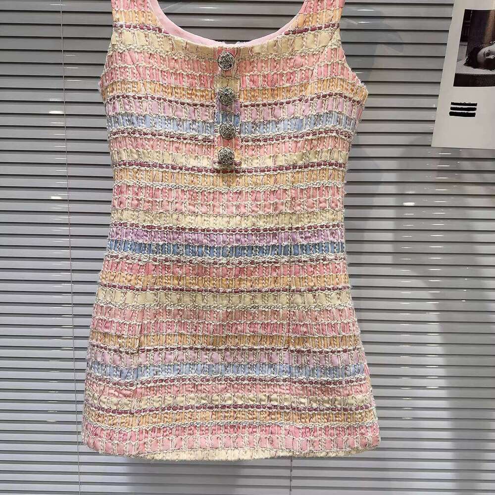 Women's Elegant Tweed Mini Dress shorts Sleeve Lace Trim Button-Up Cocktail Dress Mini Party Dress