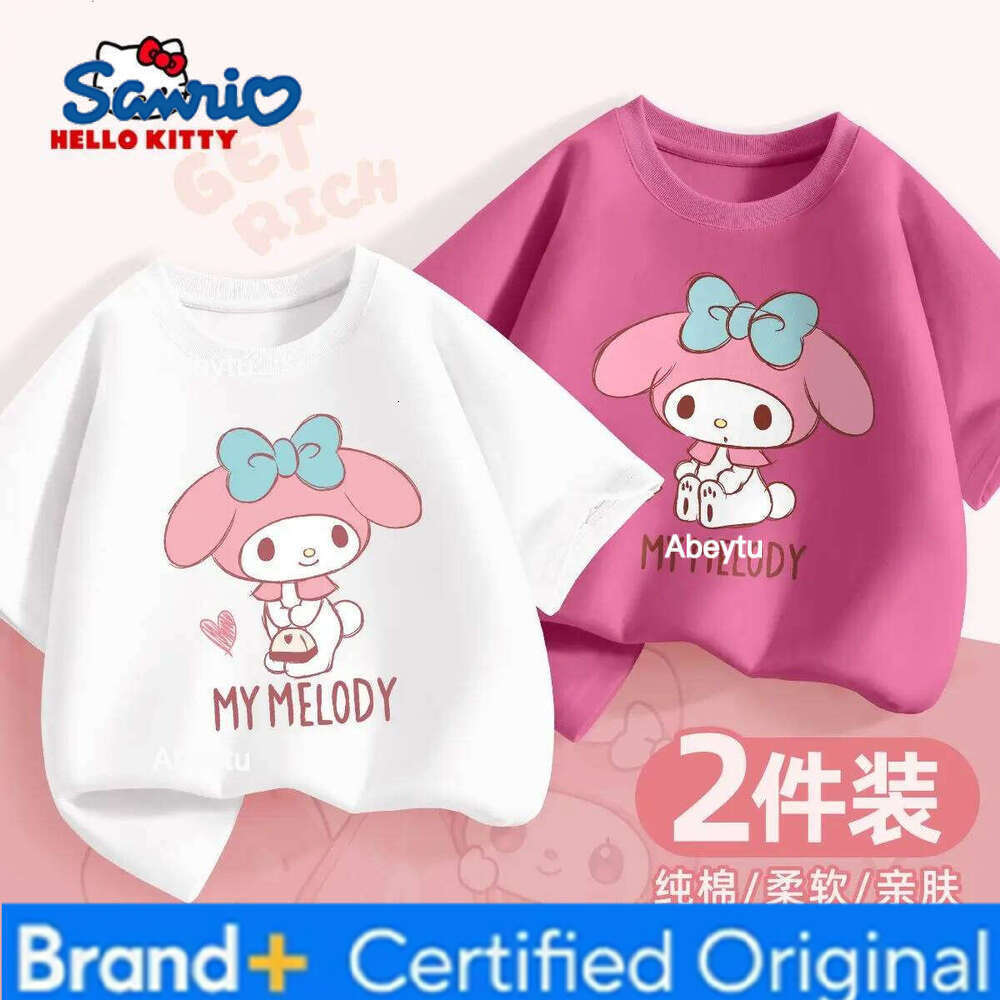 Sanrio 2 Pieces Per Pack Summer Baby Girls 100% Cotton Clothes Kid Children Girl Hello Kitty Printed T-shirts Short Sleeve Top H260120