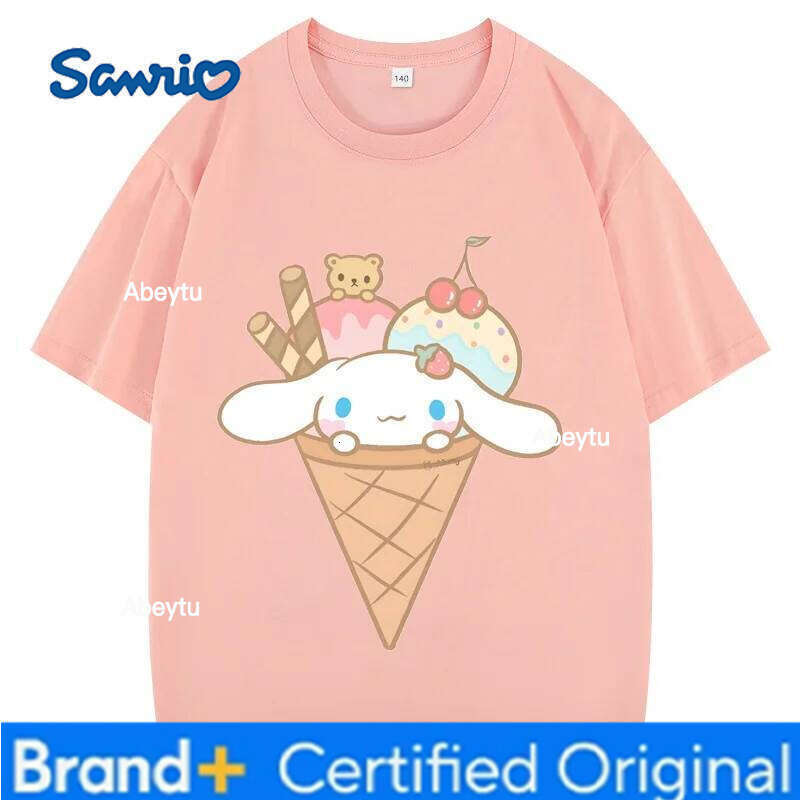 Sanrio Anime Cinnamoroll Children's Short Sleeve s Kawaii Girl Boys White Versatile Korean Thin Style Tops H260120