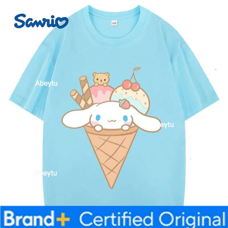 Sanrio Anime Cinnamoroll Children's Short Sleeve s Kawaii Girl Boys White Versatile Korean Thin Style Tops H260120
