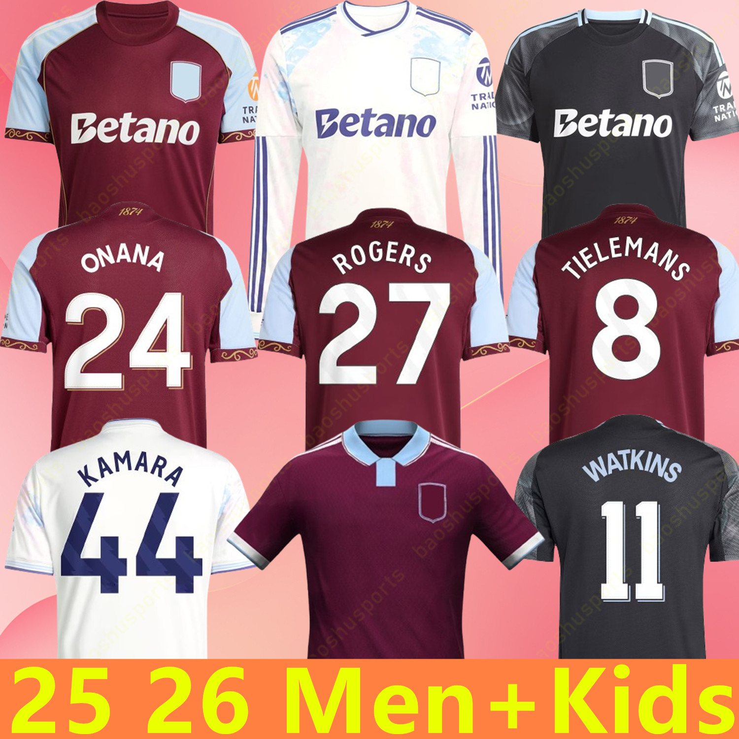 Aston Villashirt 2025 2026 2027 ROGERS ONANA Soccer Jersey 150th Home Away Third 25 26 27 McGINN KAMARA WATKINS KONSA TIELEMANS KONSA Men Kid Kit Football Shirt top Set