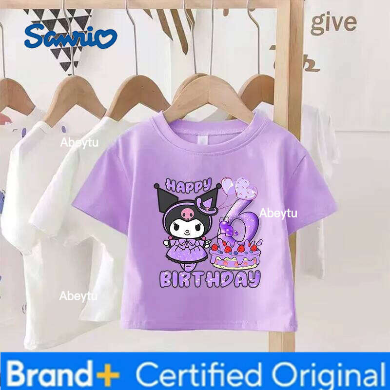 Sanrio Kawaii Kuromi Number T-Shirt Girl Birthday Tee Shirts Children Casual Short Sleeve Tops Cartoon Printed Summer Toddler Clothes H260120
