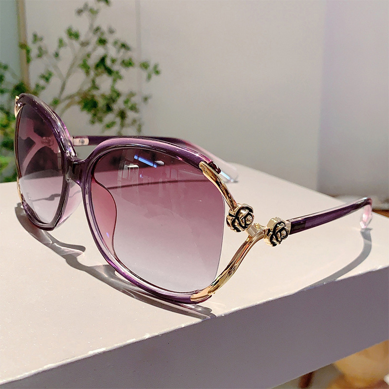 Luxury Brand Designer Sunglasses European And American Style INS Camellia Fashion Sunglasses High-End Elegant Trendy UV Protection Women's Street