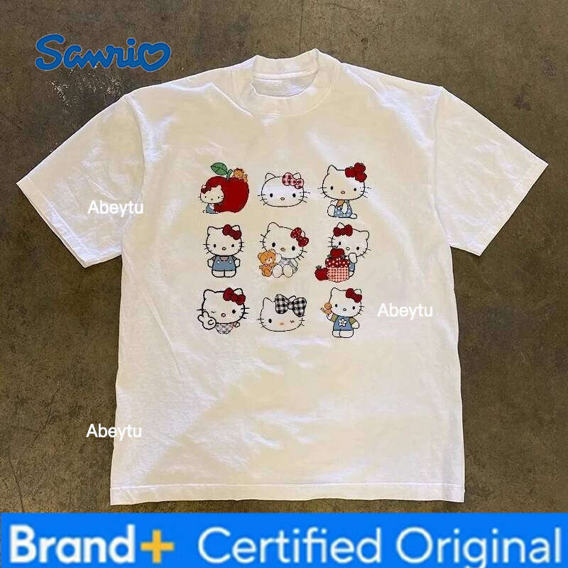 Sanrio Hello Kitty Series Funny Print Cotton T-Shirt Summer Cartoon Graphic Women's T-shirts Crew Neck Fashion Loose Casual Top H260120