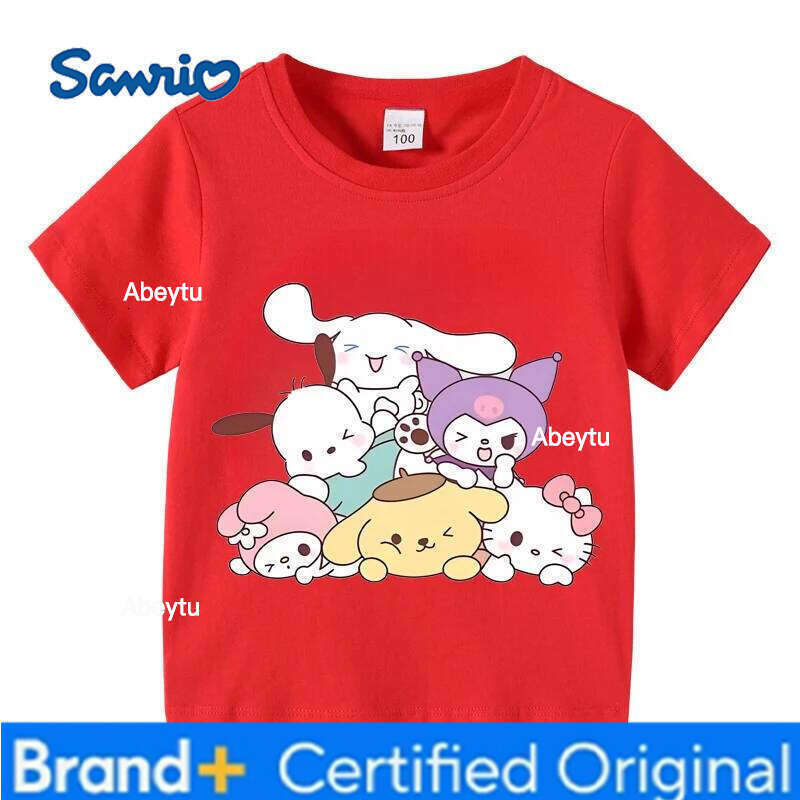 Sanrio Teen Cotton Kids Street Cartoon Playful Printed Outdoor Comfortable Casual crew neck T-shirt Boys Girls Tops H260120
