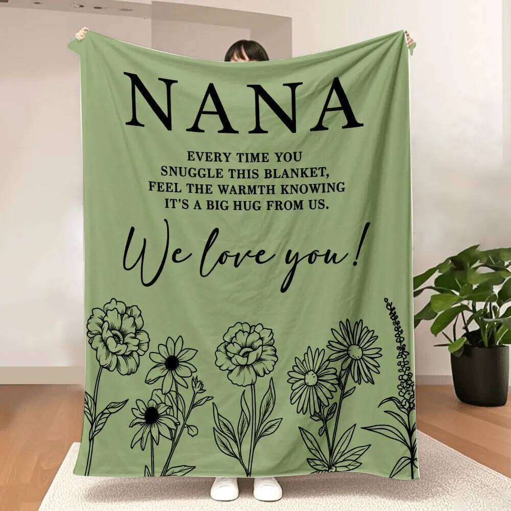 NANA Snuggle Blanket - Solid Light Green with Floral Line Art, Warmth as a Big Hug from Us, We Love You! Perfect Gift for Sentim W260120