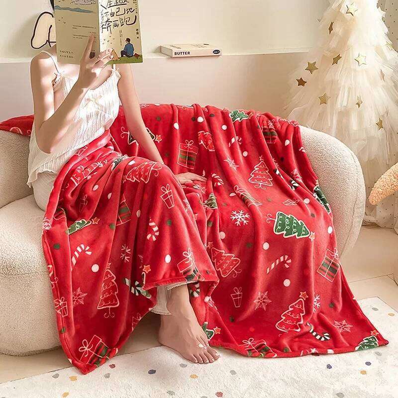 Wholesale Price Extra Thick Flannel Soft Coral Fleece Aircon Blanket Christmas Gift Xmas Season W260120