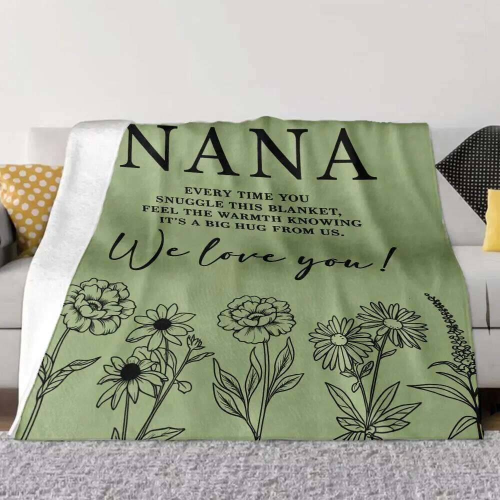 NANA Snuggle Blanket - Solid Light Green with Floral Line Art, Warmth as a Big Hug from Us, We Love You! Perfect Gift for Sentim W260120