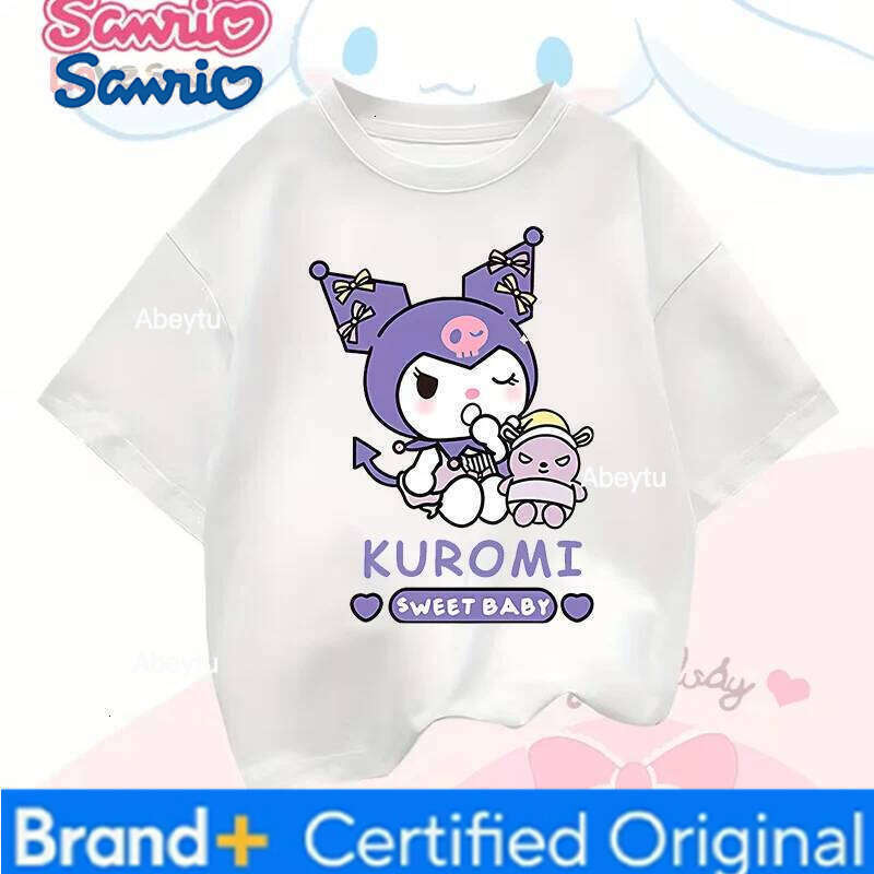 Sanrio Kuromi Cute Cartoon T-shirt Fashionable Girls Stylish My Melody Tops Cinnamoroll Comfort Casual Style Spring/Summer Crew Neck H260120