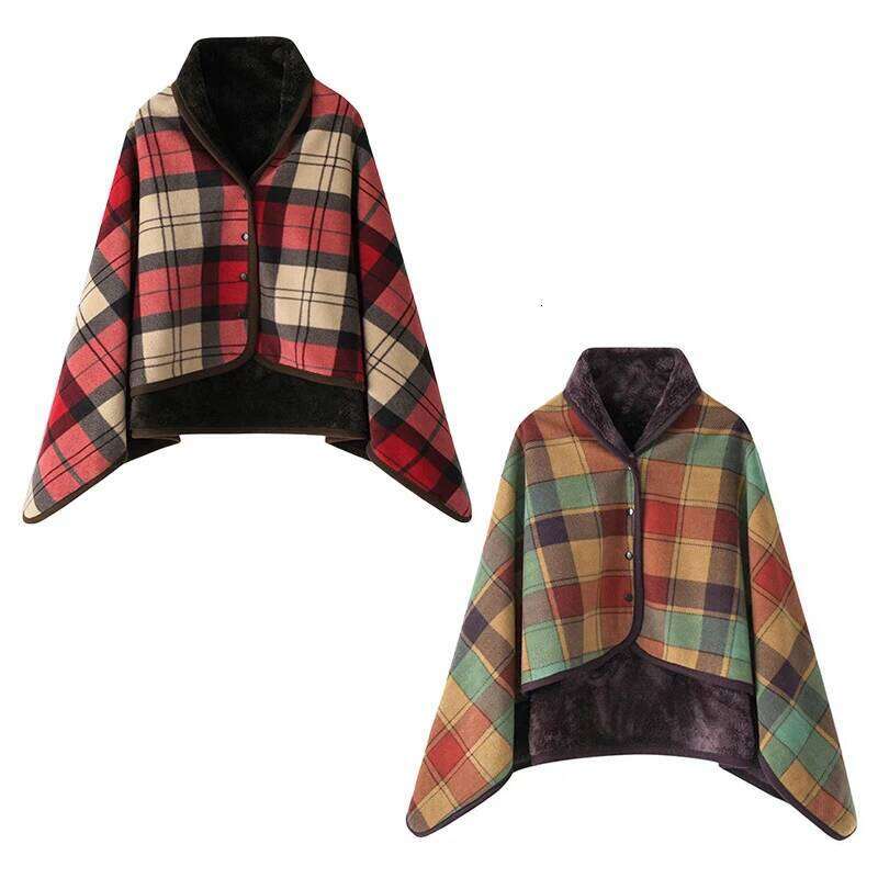 Wearable Plaid Fleece With Button Winte Warm Throws On Sofa Bed Travel Thicken Bedroom Office Air Conditioning Blanket W260120