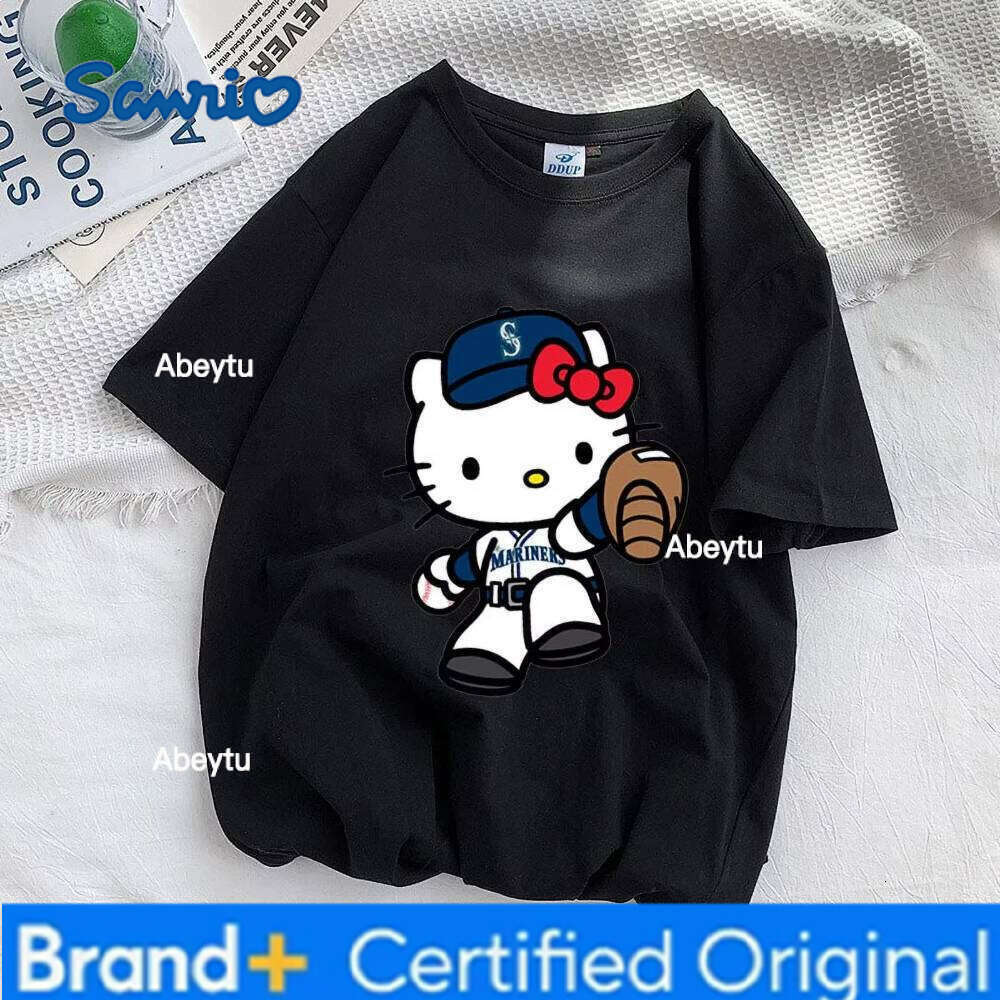 Sanrio MINISO Hello Kitty T-shirts Summer New Short Sleeve Cotton T-shirt Men's Women Fashion Design Animation Costume Couple High H260120