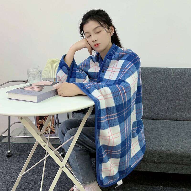 Wearable Plaid Fleece With Button Winte Warm Throws On Sofa Bed Travel Thicken Bedroom Office Air Conditioning Blanket W260120