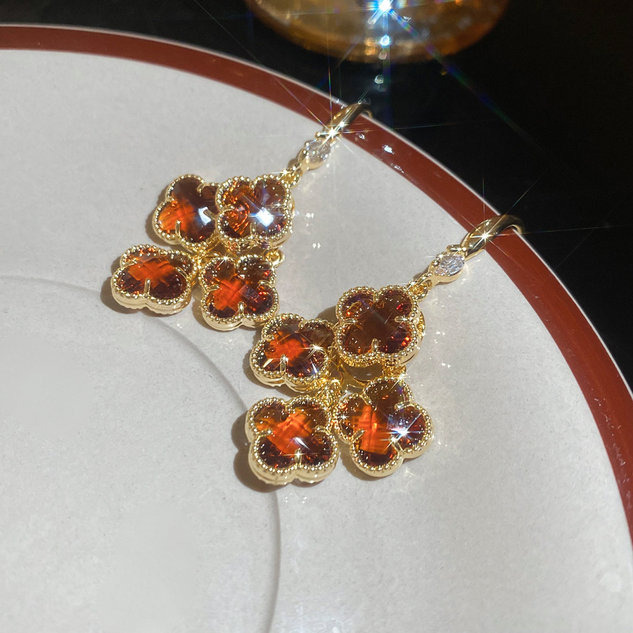 18k Real Gold Plated Silver Needle Crystal Flower Geometric Round Hoop French Retro Niche High-end Earrings for Women - view 8