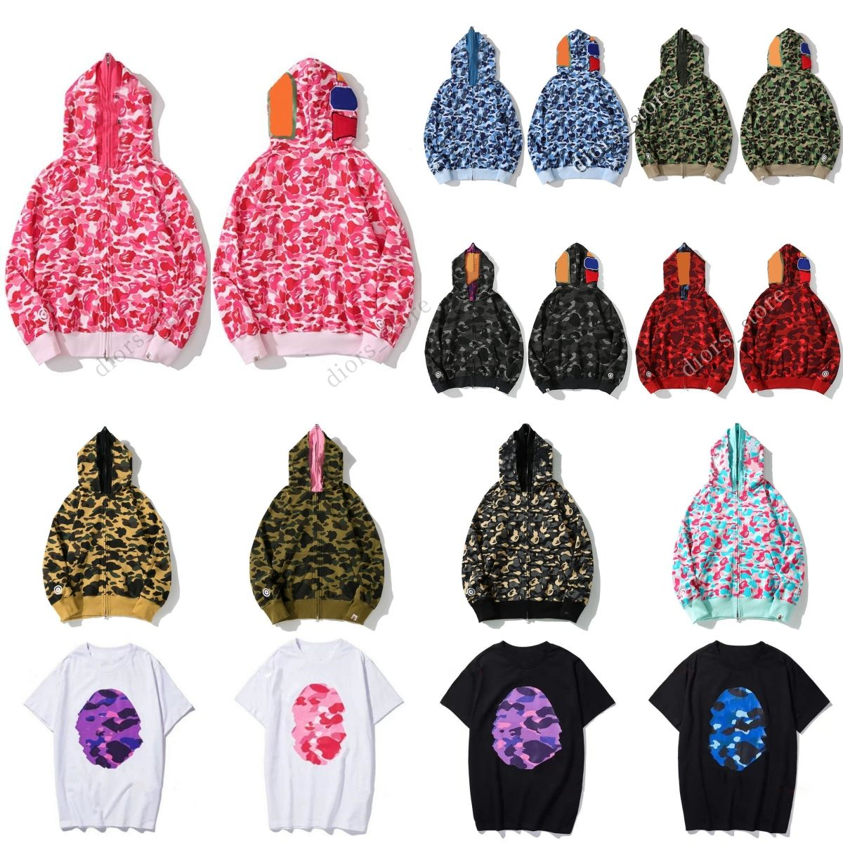 designer hoodie mens woman full zip up sharks brand hoodies print jacket hoody sweatshirt hooded streetwear camouflage shirt S-XXXL