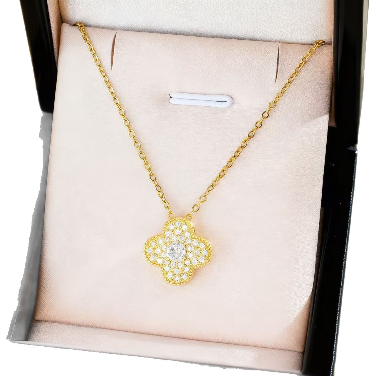 Cross-Border Light Luxury Full Diamond Leaf Clover Titanium Steel Necklace for Women, Exquisite High-End Fashion Versatile Non-Fading Collarbone Chain - view 6