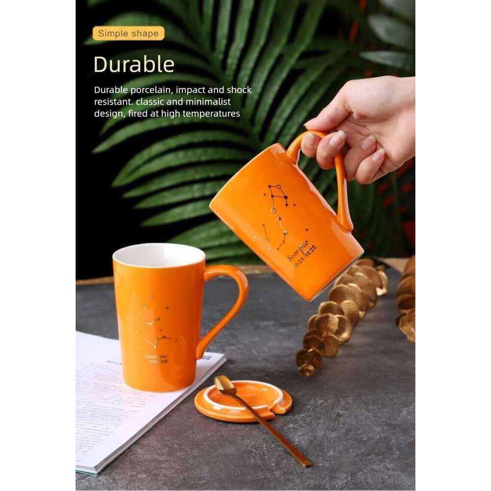 Ceramic Drinking Mugs with Lid Nordic Zodiac Design Personalized Thermal Cups for Coffee Tea Matching Couple Utensils Indoor Outdoor Use Dishwasher Sa