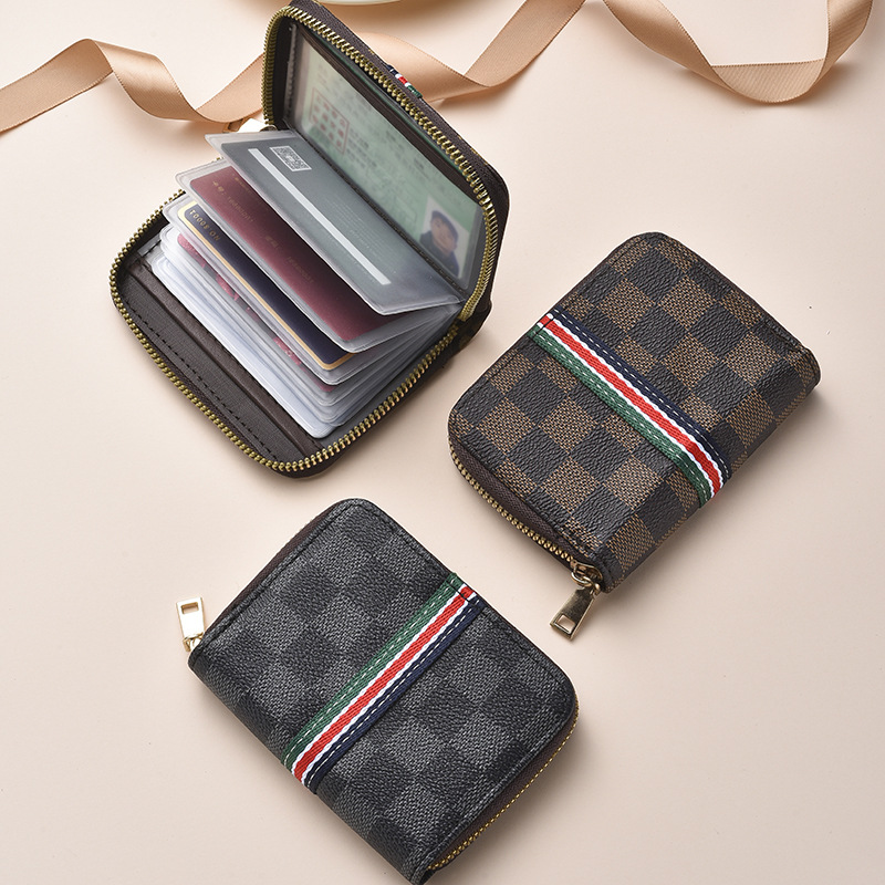 Vintage Monogram Zip-Around Card Holder Compact Multi-Slot Wallet for Coins & Cards