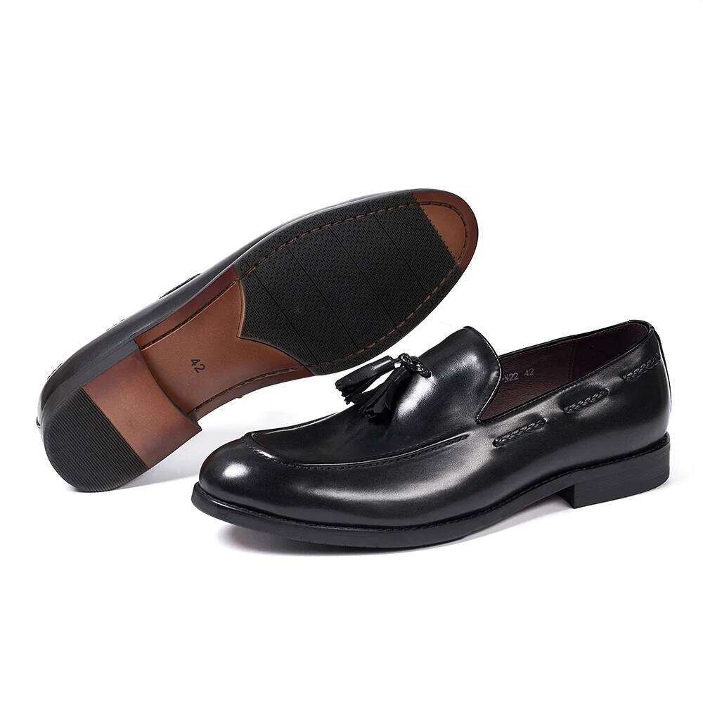 Classic Men's Genuine Leather Tassel Loafers Handmade Slip-On Casual Shoes Comfortable for Office Wedding Dressing Daily Wear XJ260120