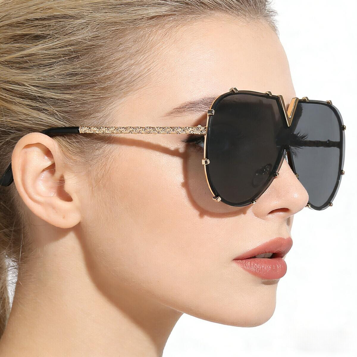 Luxury Brand Designer Sunglasses Unique Trendy Unisex V8 Sunglasses European And American Style Fashion Glasses One-Piece Unique Sunglasses Wholesale