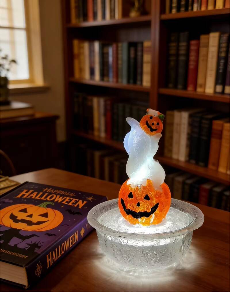 Halloween pumpkin lanterns, transparent resin, tabletop aquarium, wired power supply, suitable for home party decoration