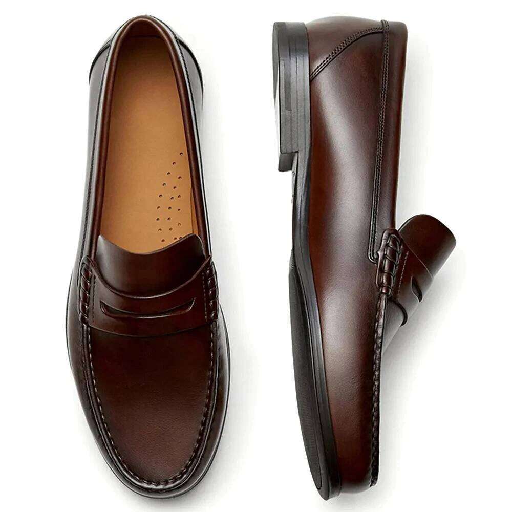 Men's Vintage Genuine Leather Slip-On Loafers Breathable Moccasins Driving Style Casual Cowhide Shoes XJ260120