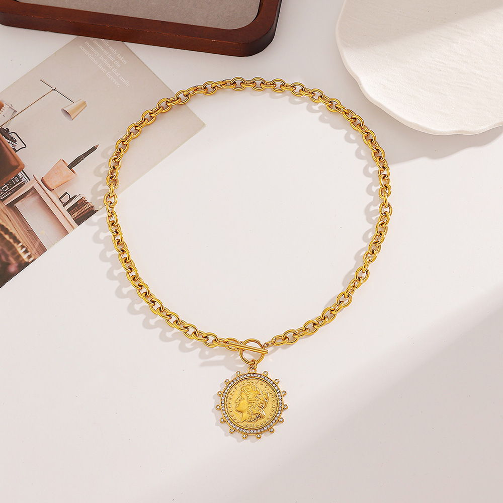 Ying Stainless Steel Steel Necklace Female Emperor Portrait OT Clasp Ins Fine Polishing Vacuum Plated 18k Gold Female251028