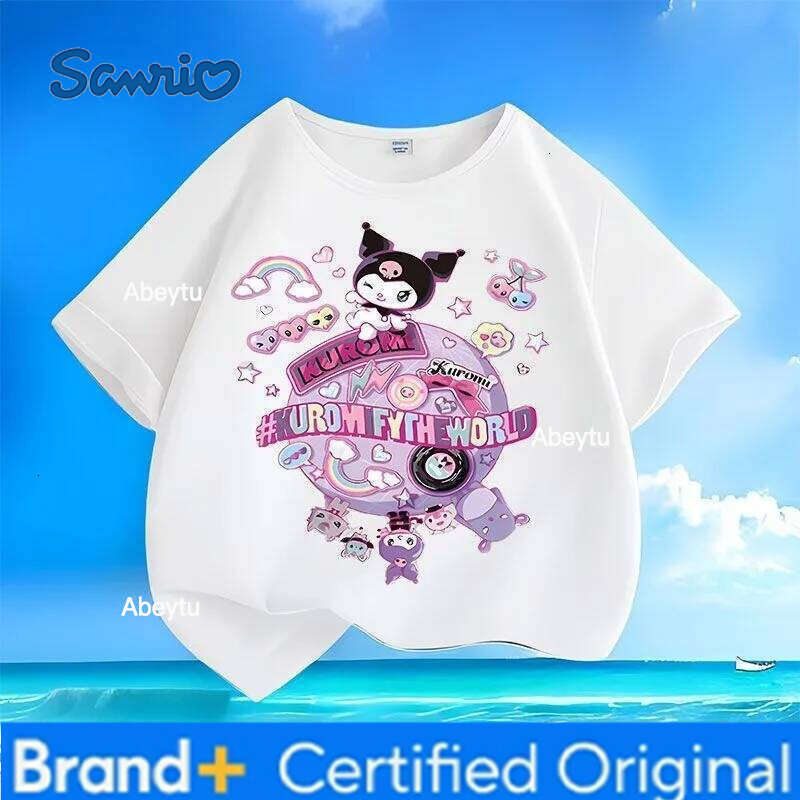 Sanrio My Melody Kuromi Candy-colored Cartoon Kids T-Shirts Summer New Arrival Crew Neck Trendy Short Sleeves for Boys & Girls H260120