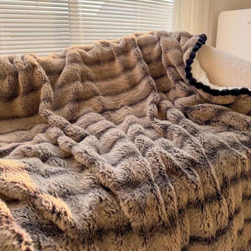 Soft Fur Bedding Sofa, Warm Faux Shearling Short Plush Blanket for Office, Air Conditioning and Nap W260120