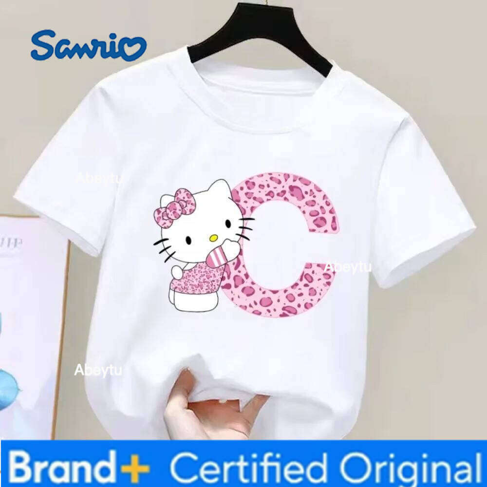 Sanrio MINISO Hello Kitty Letter A-Z Cotton Short-sleeved Top Summer T-shirt Girly Heart Soft Clothes Kawaii Birthday Gift Comfortable H260120