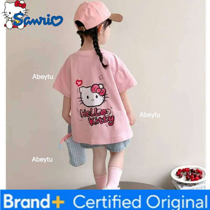 Sanrio Hello Kitty Anime Girls Short Sleeve Cartoon Kawaii t Shirt Summer New Sweet Breathable Skin Friendly Soft and Fashion H260120