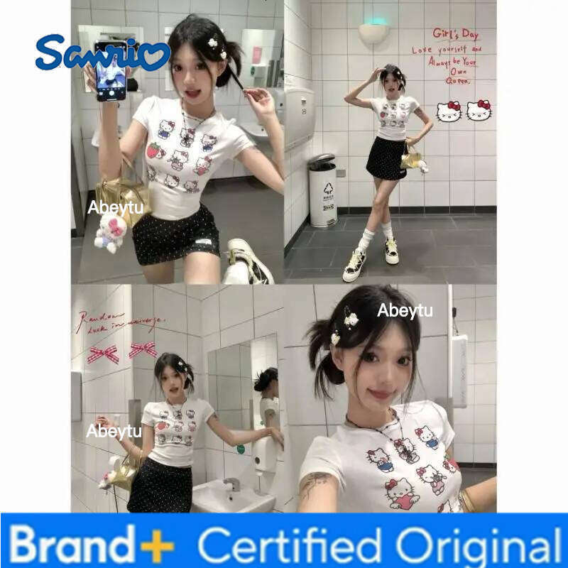 Sanrio Hello Kitty T Shirt Kawaii New Anime Short Sleeved Y2K Women Clothes Summer Fashion Cartoon Selling Casual Girl Tops H260120