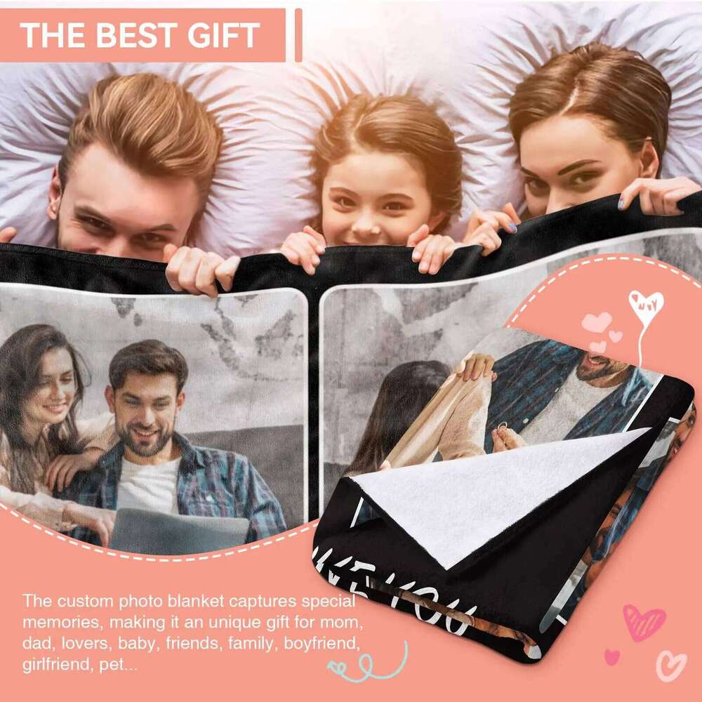 1pc Customized Your Design Logo Family Photo Print Warm Smooth Blanket Custom Lover Dad Mom for Winter New Year Gift W260120