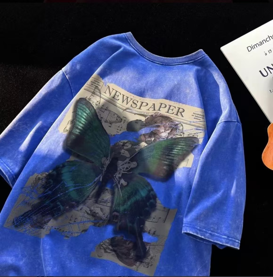 Butterfly Vintage Washed Distressed T-Shirt Unisex Niche Designer Streetwear Wholesale