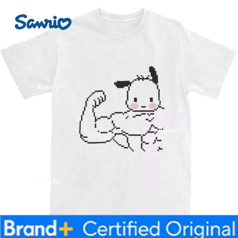 Sanrio Muscle es Anime Pochacco Y2K Short Sleeved Harajuku Fun Round Neck Cotton Summer Oversized Women's T-shirt H260120