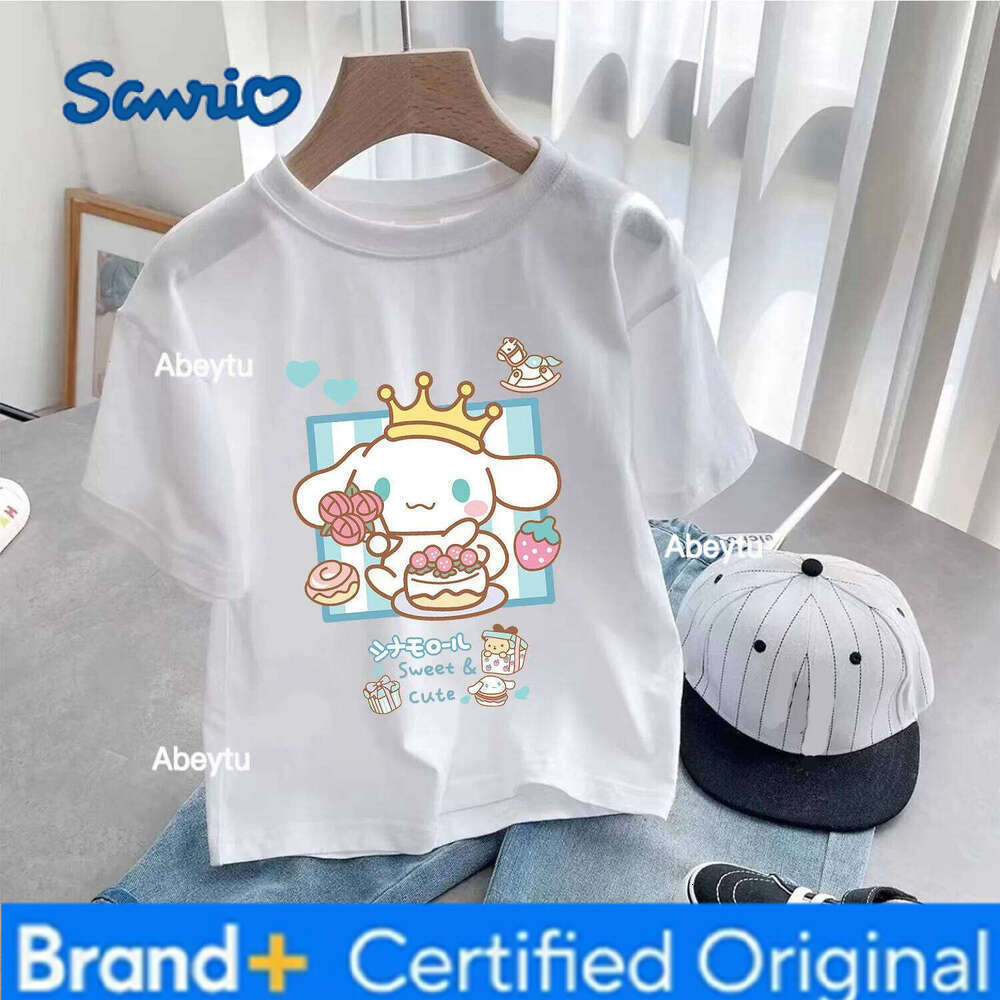 Sanrio Cinnamoroll T-shirt for Children Cute Cartoon Clothes Fashion Anime Print White Clothing Girls Top Kids Summer Tee Gift H260120