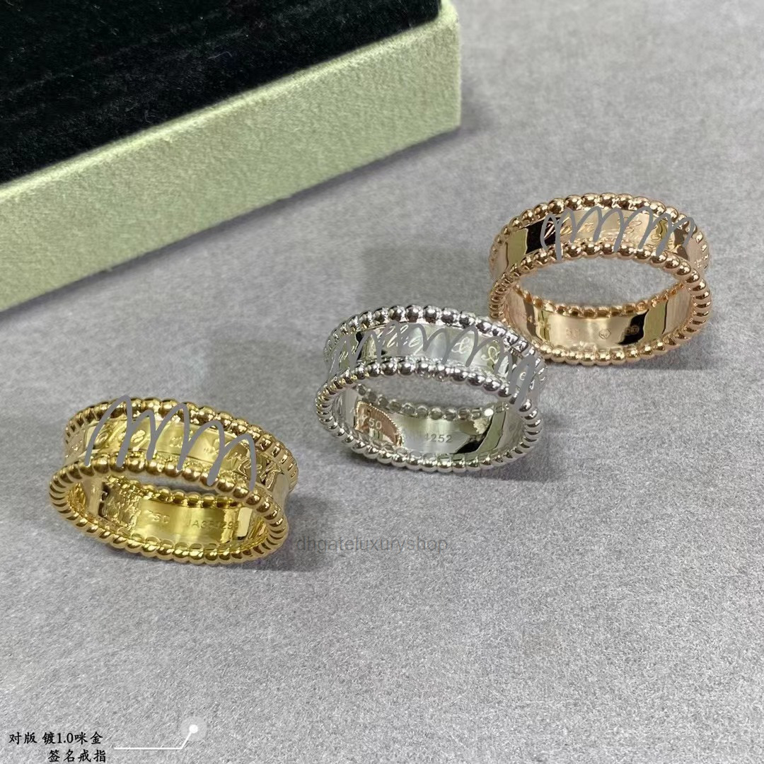 vanly cleef rings Lucky Clover Signature Bead Ring 18K Rose Gold Plated Kaleidoscope Roller Bead Round Bead Ring Jewelry