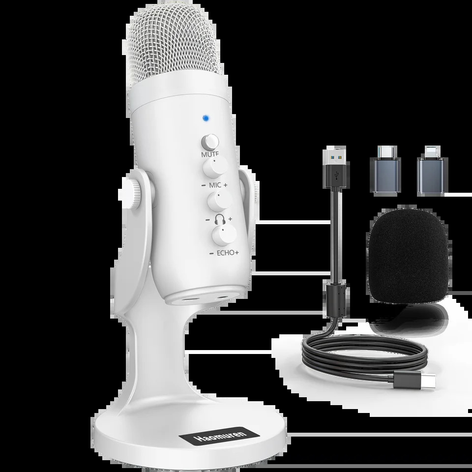 Professional White USB Condenser Microphone Studio Recording Mic for PC Computer Phone Gaming Streaming Podcast Vocals 251215