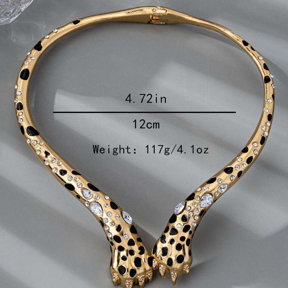 Gold Leopard Print Necklace Women, Inlaid Crystal Retro Exaggerated Women's Jewelry, Versatile Dating Gift Women's Necklace