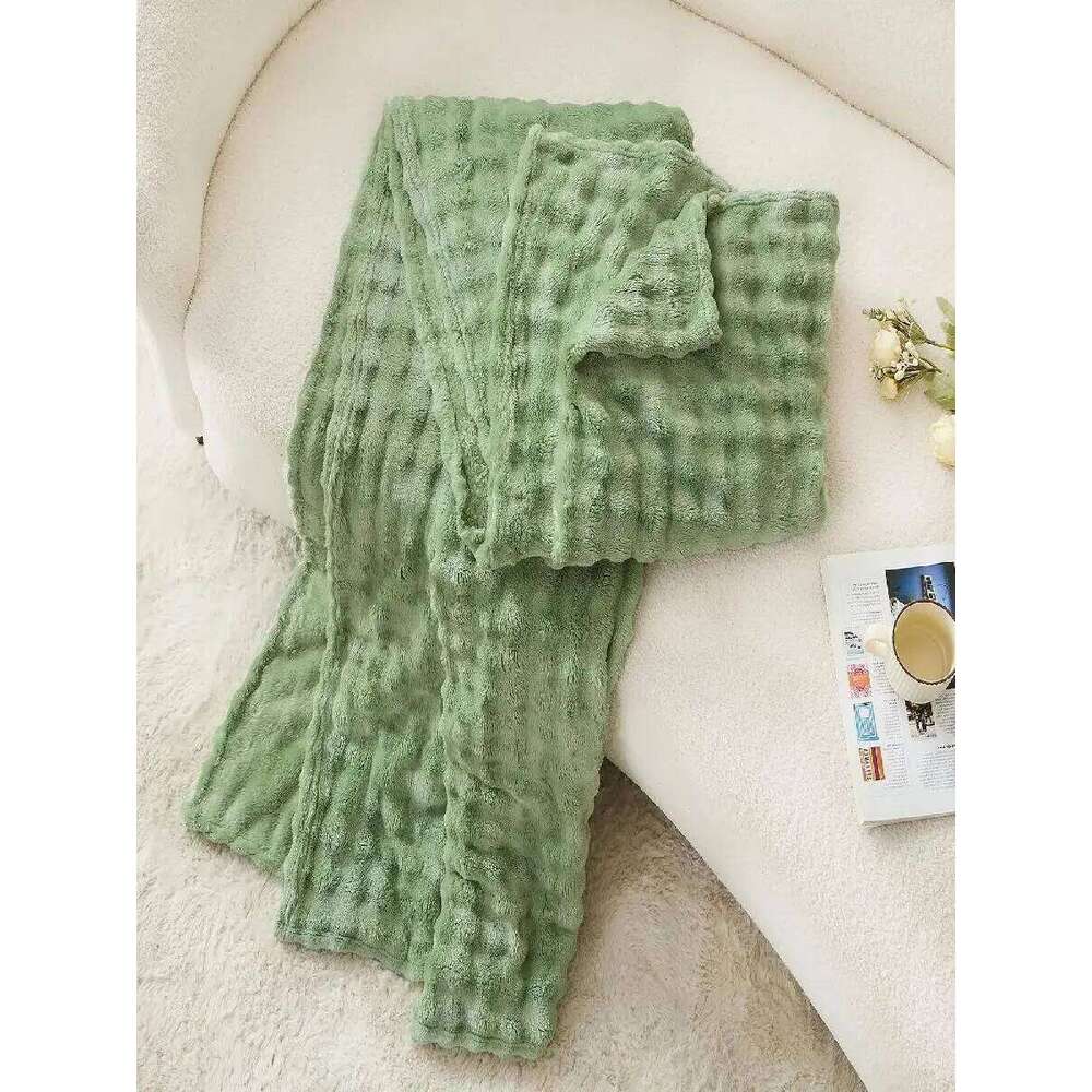 Sage Green Bubble Fleece Blanket Couch Super Soft Cozy Throw for Women Perfect Christmas Gift Fuzzy Flannel Comfort W260120