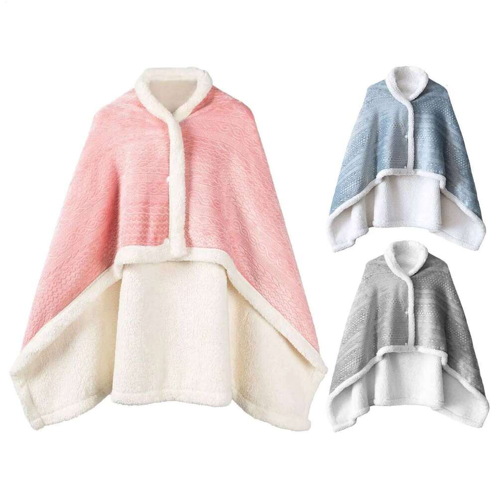 Wearable Throw Blanket Button-Style Poncho 85x120cm Plush Shawl for Women Girls Ladies Home Office Travel Sofa Warm Gift W260120