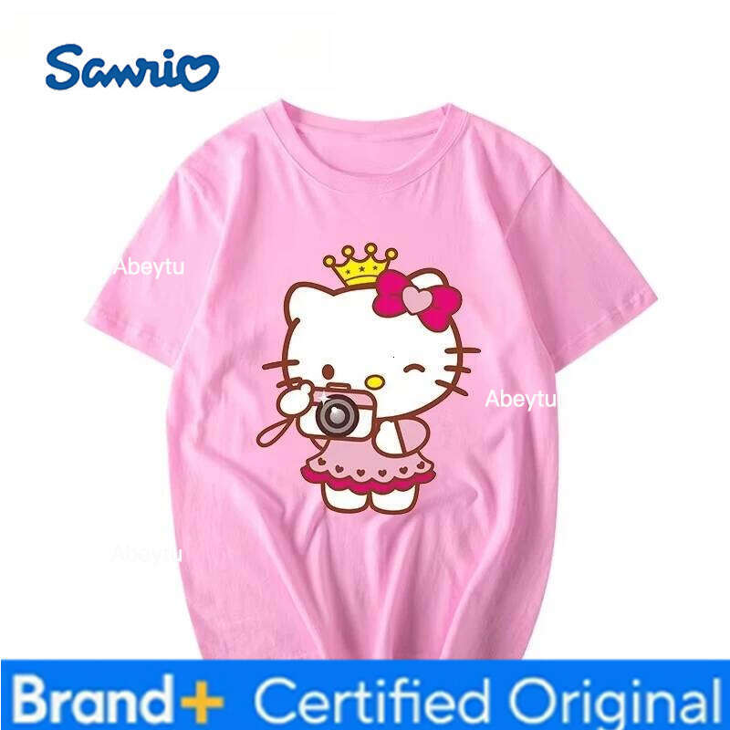 Sanrio Women's New Cute Hello Kitty Pattern Printed Top Oversized Unisex Couple Trend Plus Size Loose Casual Short-sleeved T-shirt H2601201