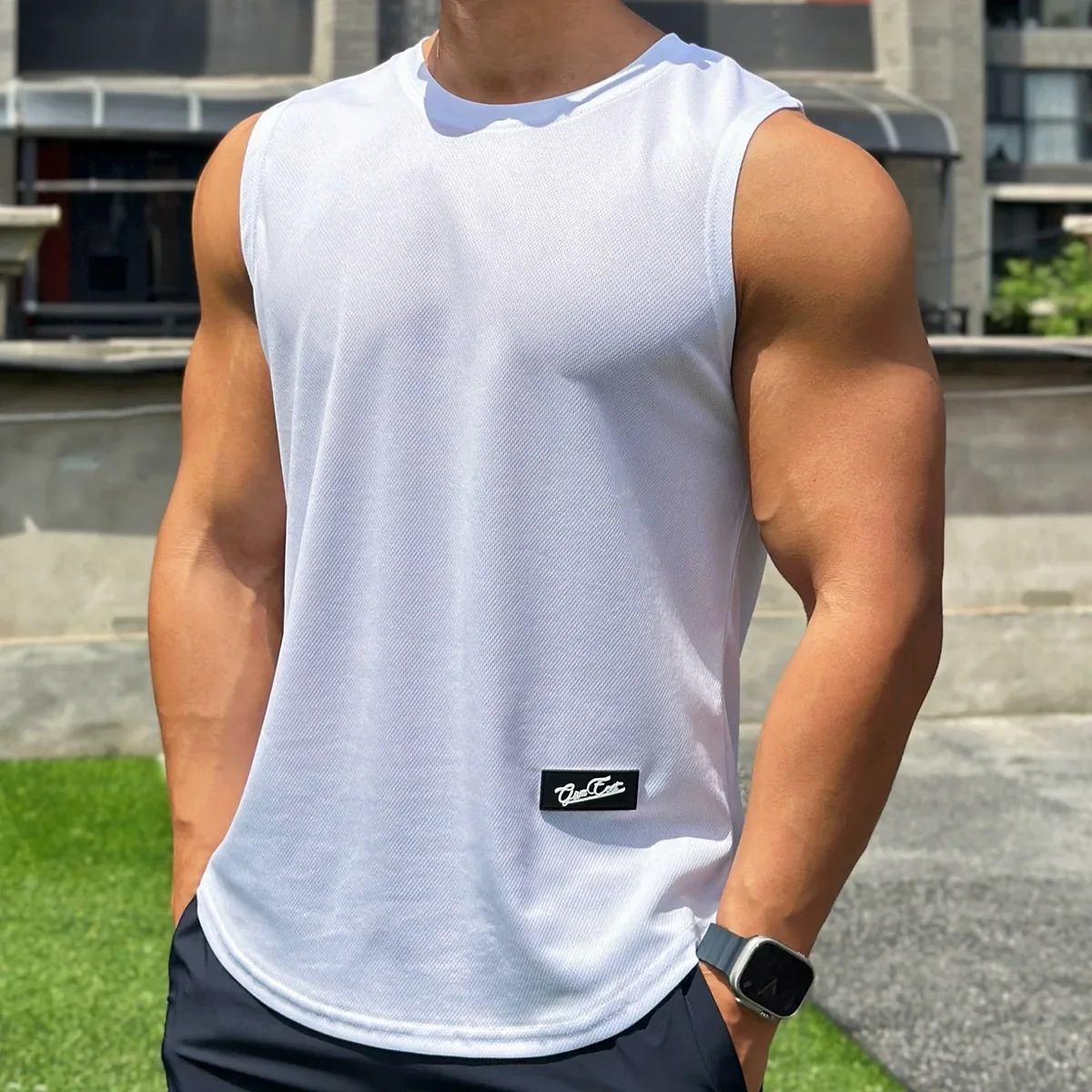 Summer Trend Men tank top Pullover Round Neck Mesh Bottom Shirt Sports Fitness Top Sleeveless Vest Quick Dry undershirt 260119