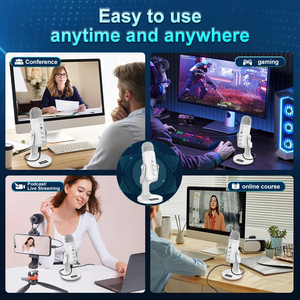 Professional White USB Condenser Microphone Studio Recording Mic for PC Computer Phone Gaming Streaming Podcast Vocals 251215