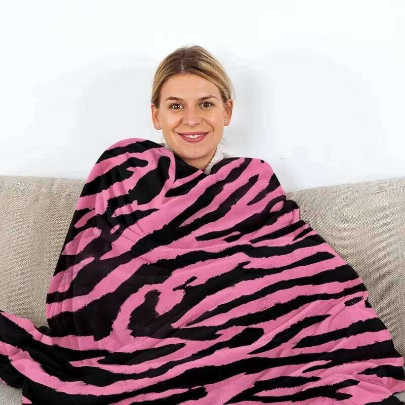 Pink Leopard Zebra Print Flannel Blanket - Warm Throw for Kids Adults Teens & Sofa Bed W260120