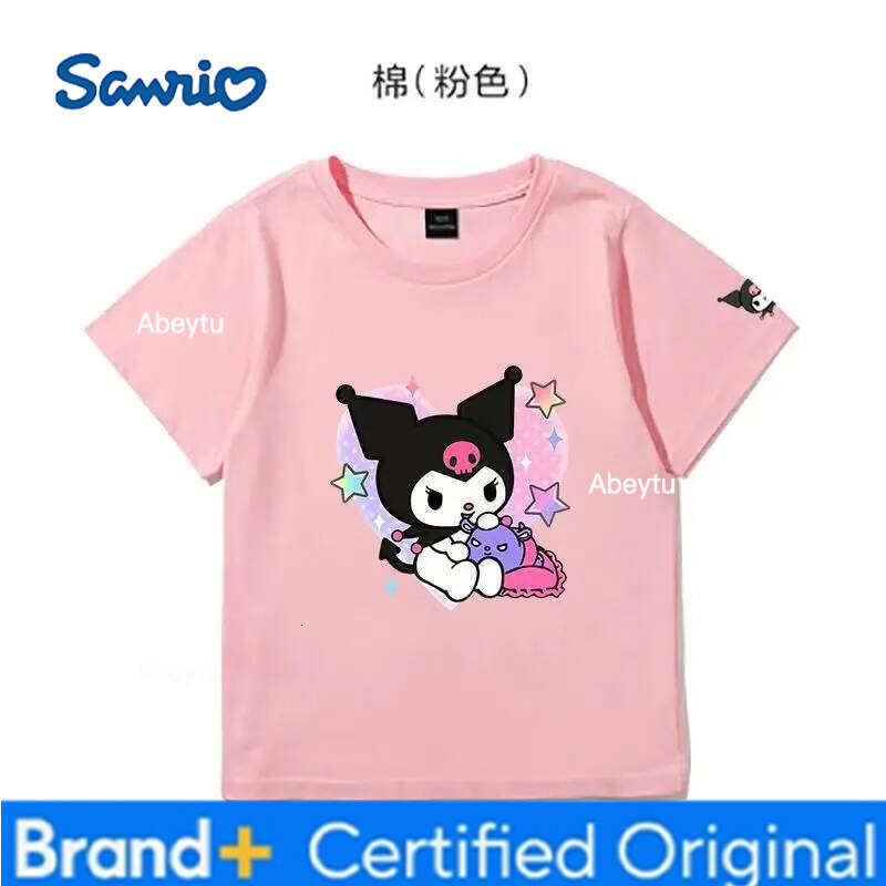 Sanrio Miniso Children's Clothing Kawaii Anime Kuromi Kids T-Shirt Summer Cotton Loose Boys and Girls Short-Sleeved Tops H260120