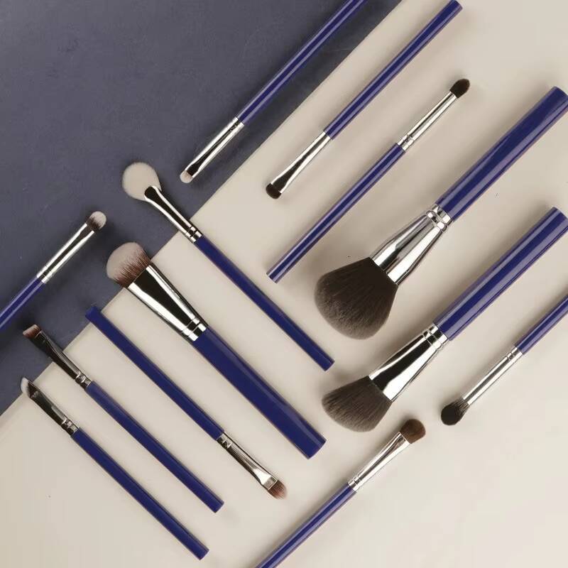 Custom 13pcs Makeup Brush Set Soft Synthetic Hair Black Blue White Plastic Handle Kabuki High Quality Vegan Makeup Brushes