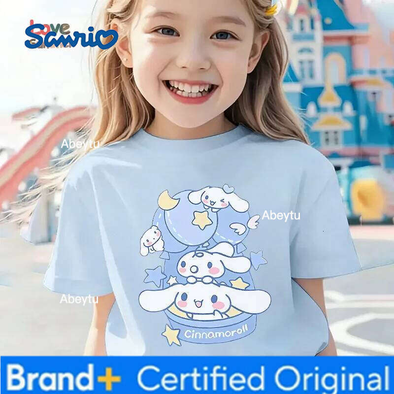 Sanrio Cinnamoroll Girl Cute Casual Short Sleeve Summer Print T-Shirt a Perfect Gift Children Aged 4-14 Trendy for Streetwear Look H260120