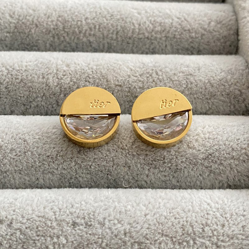 Gold Plated Women Luxury Studs Earrings 2 Sizes Smooth Stainless Steel High Polished Women Designer Earrings Wholesale